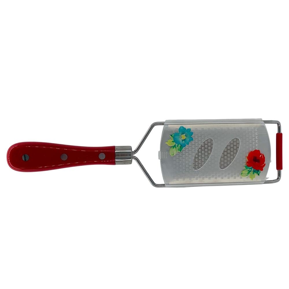 Pioneer Woman Grater Utensil Fine Red Floral Cover Handheld Cheese Kitchen